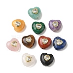 Natural & Synthetic Mixed Gemstone Beads, Heart, with Brass Micro Pave Clear Cubic Zirconia Findings, Golden, Mixed Dyed and Undyed, 18x18.5x10.5mm, Hole: 2.5mm(GG-CBA67BD-03G)