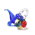 Handmade Lampwork Pendants, Fish Charms, Blue, 28.5x33x15mm, Hole: 8x8.5mm(LAMP-A011-05)