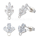 Brass Stud Earring Findings, with Loops, Clear Cubic Zirconia and Ear Nuts, Grass, Brass Friction Ear Nuts, Platinum, 14.2x7.5mm, Hole: 1mm, Pin: 0.8mm(KK-ME0002-57)