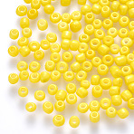 6/0 Baking Paint Glass Round Seed Beads, Yellow, 4~5x3~4mm, Hole: 1~2mm, about 4500pcs/pound(SEED-S036-01C-05)