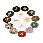 Natural Mixed Gemstone Cabochons, Oval with Engraved Gold Animals Mixed Patterns, 44~45.5x34~36x6~7.5mm(G-T143-28)