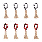 8Pcs 2 Colors Tartan Pattern Wood Beads & Jute Tassel Napkin Rings, for Weddings Party Serviette Table Decoration, Mixed Color, 180mm, 4pcs/color(AJEW-CF0001-06)