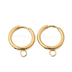 Stainless Steel Huggie Hoop Earring Findings, Ion Plating(IP), 304 Stainless Steel Pin with 201 Stainless Steel Horizontal Loop, Real 18K Gold Plated, 19x16x2mm, Hole: 2.5mm, Pin: 0.9mm(STAS-J400-36B-G)