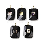 Natural Obsidian Pendants, Faceted Rectangle Charms with Brass Micro Pave Random Color Cubic Zirconia Findings, Golden, 25x18x6~8mm, Hole: 2.5x3.5mm(G-I391-03G-12)