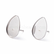 304 Stainless Steel Ear Stud Findings, Teardrop, Stainless Steel Color, Tray: 14x10mm, 14.5x10x1.2mm, Pin: 0.8mm(X-STAS-P198-24)