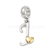 Brass European Dangle Charms, Heart Letter Large Hole Pendants, Platinum & Golden, Letter J, 25.5~30.5mm, Hole: 6mm(KK-Z097-01J-GP)