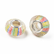 Resin European Beads, Large Hole Beads, with Silver Color Plated Brass Cores, Faceted, Rondelle, Colorful, 14x9mm, Hole: 5mm(RPDL-S010-34)