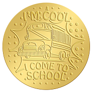 Self Adhesive Gold Foil Embossed Stickers, Medal Decoration Sticker, Bus Pattern, 50x50mm(DIY-WH0211-279)