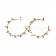 201 Stainless Steel Beaded Ring Stud Earrings with 304 Stainless Steel Pins, Half Hoop Earrings for Women, Golden, 46.5x49x2.6mm, Pin: 0.8mm(EJEW-B016-16A-G)