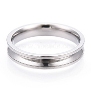 201 Stainless Steel Grooved Finger Ring Settings, Ring Core Blank, for Inlay Ring Jewelry Making, Stainless Steel Color, Inner Diameter: 18mm, Wide: 4mm(STAS-WH0039-11D-P)