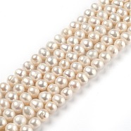 Natural Cultured Freshwater Pearl Beads Strands, Round, Bisque, 7~8x7.5~9mm, Hole: 0.6mm, about 48pcs/strand, 14.17 inch(36cm)(PEAR-L033-19-01)