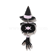 Halloween Theme Wood Big Pendants, Printed Wooden Tassel Charms, with Iron Findings, Witch, 61x21.5x2.5mm, Hole: 1.4mm(WOOD-Z004-09E)