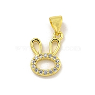 Rack Plating Brass Micro Pave Cubic Zirconia Charms, Long-Lasting Plated, Cadmium Free & Lead Free, Rabbit, Real 18K Gold Plated, 15x12x2mm, hole: 4x3mm(KK-C074-08G)