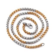 304 Stainless Steel Box Chain Necklaces, with Lobster Claw Clasps, Golden & Stainless Steel Color, 19.7 inch(50cm), 3.5mm(NJEW-F227-09G-10-A)