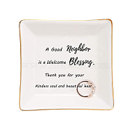 Porcelain Square Ring Holder, Jewelry Tray, for Holding Small Jewelries, Rings, Necklaces, Earrings, Bracelets, Trinket, for Women Girls Birthday Gift, Word, 10.5x10.5x2.7cm(DJEW-WH0013-008)