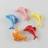 Opaque AB Color Acrylic Dolphin Charms, Mixed Color, 18x13x8mm, Hole: 3mm, about 1020pcs/500g(SACR-R697-M5)