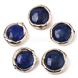 Natural Lapis Lazuli Beads, with Light Gold Plated Polymer Clay Edge, Flat Round, 17~19x17~18x5~7mm, Hole: 1.2mm(G-S359-111)