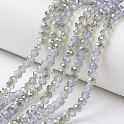 Electroplate Glass Beads Strands, Imitation Jade Beads, Pearl Luster Plated, Half Green Plated, Faceted, Rondelle, Lavender, 6x5mm, Hole: 1mm, about 92~94pcs/strand, 17~17.5 inch(42.5~43.75cm)(EGLA-A034-J6mm-S07)