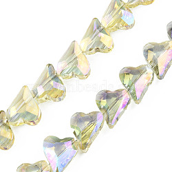 Electroplate Transparent Glass Beads Strands, Faceted, Heart, Champagne Yellow, 12x10x5mm, Hole: 1mm, about 60Pcs/strand, 24.41 inch(62cm)(EGLA-N002-44-02)