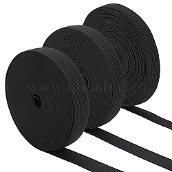 PandaHall Elite 3 Rolls 3 Styles Flat Polyester Elastic Cord, Garment Accessories, Black, 1/2~3/4 inch(12mm~20mm), about 8 yards/roll, 1 roll/style(OCOR-PH0002-29B)