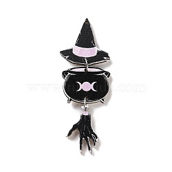 Halloween Theme Wood Big Pendants, Printed Wooden Tassel Charms, with Iron Findings, Witch, 61x21.5x2.5mm, Hole: 1.4mm(WOOD-Z004-09E)