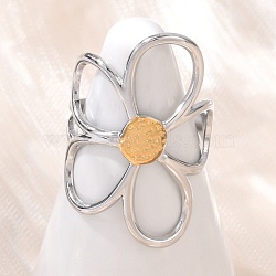 304 Stainless Steel Hollow Flower Open Cuff Rings, Golden & Stainless Steel Color, 30mm, Inner Diameter: 17.7mm(RJEW-R018-02GP)