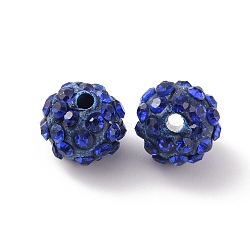 Polymer Clay Rhinestone Beads, Pave Disco Ball Beads, Round, Sapphire, 9.5mm, Hole: 1.8mm(RB-WH0008-01C)