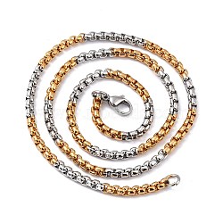 304 Stainless Steel Box Chain Necklaces, with Lobster Claw Clasps, Golden & Stainless Steel Color, 19.7 inch(50cm), 3.5mm(NJEW-F227-09G-10-A)