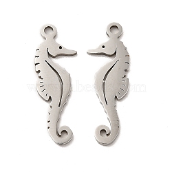 Non-Tarnish 201 Stainless Steel Pendants, Sea Horse Charm, Stainless Steel Color, 21.3x7x0.9mm, Hole: 1.4mm(STAS-K251-063P)