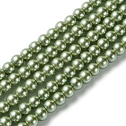 Eco-Friendly Dyed Glass Pearl Beads Strands, Grade A, Round, Cotton Cord Threaded, Dark Sea Green, 6mm, Hole: 1.2~1.5mm, about 70pcs/strand, 15.7 inch(HY-A008-6mm-RB055)