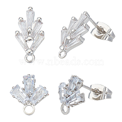 Brass Stud Earring Findings, with Loops, Clear Cubic Zirconia and Ear Nuts, Grass, Brass Friction Ear Nuts, Platinum, 14.2x7.5mm, Hole: 1mm, Pin: 0.8mm(KK-ME0002-57)
