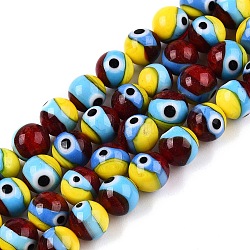 Handmade Evil Eye Lampwork Beads Strands, Round, Colorful, 7.5~8.5mm, Hole: 1mm, about 49~50pcs/strand, 15.20~15.63 inch(38.6~39.7cm)(LAMP-N024-30)