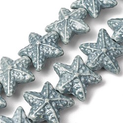 Vintage Handmade Porcelain Beads Strands, Fancy Antique Glazed Porcelain, Starfish, Cadet Blue, 20x22x10mm, Hole: 2mm, about 20pcs/strand, 14.57''(37cm)(PR-CBAA37B-04C)
