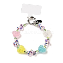 Glass & Iron Beads Mobile Straps, with Mobile Phone Lanyard Patch, Heart, Mixed Color, 14.5cm(AJEW-H153-03A-01)