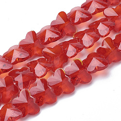 Transparent Glass Beads, Faceted, Butterfly, Red, 12x14.5x7.5mm, Hole: 1mm(GLAA-Q066-14mm-B15)