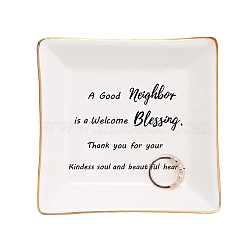 Porcelain Square Ring Holder, Jewelry Tray, for Holding Small Jewelries, Rings, Necklaces, Earrings, Bracelets, Trinket, for Women Girls Birthday Gift, Word, 10.5x10.5x2.7cm(DJEW-WH0013-008)