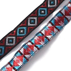 Ethnic Style Polyester Ribbon, Embroidery Ancient Hanfu Lace Ribbon, Rhombus Pattern, Dark Red, 1/2 inch(12mm), about 7.44 Yards(6.8m)/Bundle(OCOR-WH0067-56H)