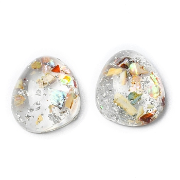 Transparent Resin Cabochons with Dried Flowers and Silver Foil Inside, Nuggets, Colorful, 18x16mm