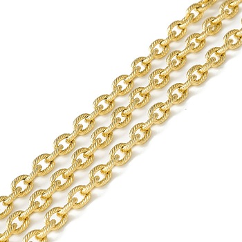 304 Stainless Steel Cable Chains, Unwelded, with Spool, Textured Oval, Golden, 7x5x1.5mm, about 32.81 Feet(10m)/Roll