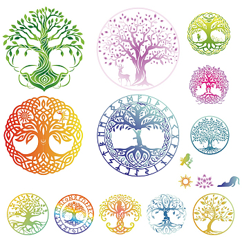 Custom Waterproof PVC Window Stickers, Tree of Life Pattern, 30x20cm, 1 style/sheet, 2 style, 2 sheets/set
