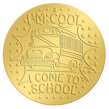 Self Adhesive Gold Foil Embossed Stickers, Medal Decoration Sticker, Bus Pattern, 50x50mm