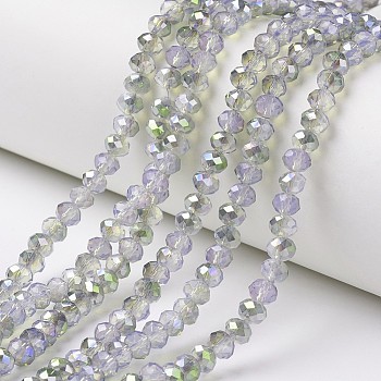 Electroplate Glass Beads Strands, Imitation Jade Beads, Pearl Luster Plated, Half Green Plated, Faceted, Rondelle, Lavender, 6x5mm, Hole: 1mm, about 92~94pcs/strand, 17~17.5 inch(42.5~43.75cm)