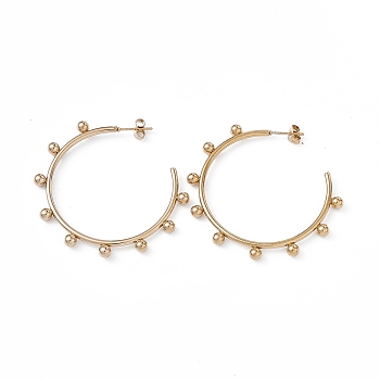 201 Stainless Steel Beaded Ring Stud Earrings with 304 Stainless Steel Pins, Half Hoop Earrings for Women, Golden, 46.5x49x2.6mm, Pin: 0.8mm