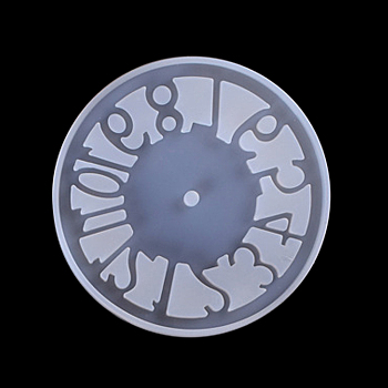Flat Round with Arabic Numerals Clock Wall Decoration Food Grade Silicone Molds, for UV Resin, Epoxy Resin Craft Making, Ghost White, Inner Diameter: 147mm
