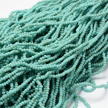 Half Rainbow Plated Faceted Rondelle Glass Bead Strands, Frosted, Turquoise, 4~4.5x3~3.5mm, Hole: 0.8mm, about 150pcs/strand, 15.1 inch