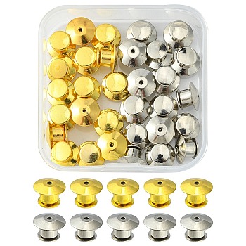 32Pcs 2 Colors Alloy Locking Pin Backs, Locking Pin Keeper Clasp, Cone Shape, for Brooch Finding, Platinum & Golden, 10x7mm, 16Pcs/color