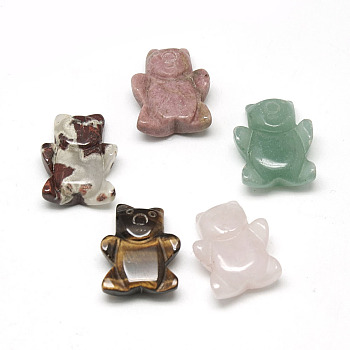 Natural & Synthetic Mixed Stone Beads, Half Drilled Beads, Bear, 21~22x16~18x6~8mm, Half Hole: 1mm