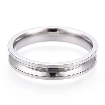 201 Stainless Steel Grooved Finger Ring Settings, Ring Core Blank, for Inlay Ring Jewelry Making, Stainless Steel Color, Inner Diameter: 18mm, Wide: 4mm