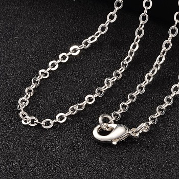 Brass Cable Chains Necklaces, with Lobster Clasps, Silver Color Plated, 18 inch
