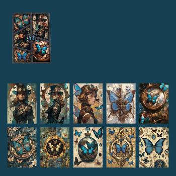 Steam Butterfly Series Characters and Butterfly Hand Tent Decoration Material 30 Pieces Scrapbook Paper Pad Sets, Prussian Blue, 140x100x0.1mm